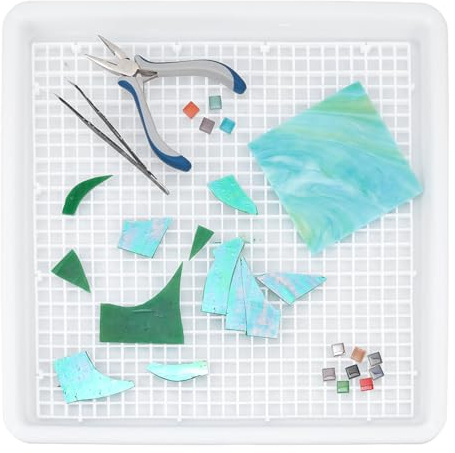 NBEADS Glass Cutting Mat with Debris Tray, 29.5x29.7cm Plastic Grid Mat with Collection Tray Glass Cutting Tools Supplies for Glass Grinding Cutting Mosaic and Fusing