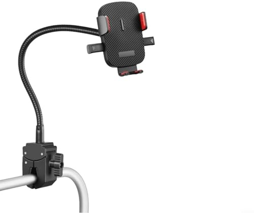 Soporte de teléfono móvil para bicicleta ajustable 360°, de metal y ABS con cuello de cisne flexible, montaje sin herramientas para bicicleta, scooter, cochecito o silla de ruedas (20 cm)