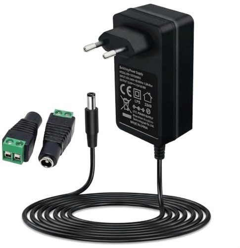 Transformador 12v DC 2A 24w Cargador Universal con Conector LED Routers HUB | Alimentador para Tiras Led Fuente de Alimentación AC 100-240V 50-60hz a DC 24W Portatil para Tiras Inalámbricos Interruptor