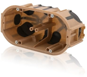 Intratec Boîtier encastrable ECO 2 prises – matériau WPC durable en fibres de bois et plastique recyclé IP30 brun clair/noir, Ø68 mm, 60 mm de profondeur