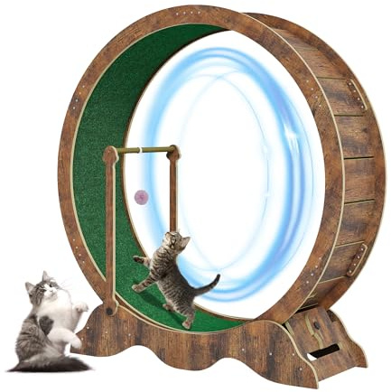 GarveeTech Katzenlaufrad 115cm für Indoor-Katzen - Laufband mit abnehmbarem Teppich, Sicherheitssperre und Spielball - Holzlaufrad für alle Katzengrößen zur Fitness & Gewichtskontrolle - C