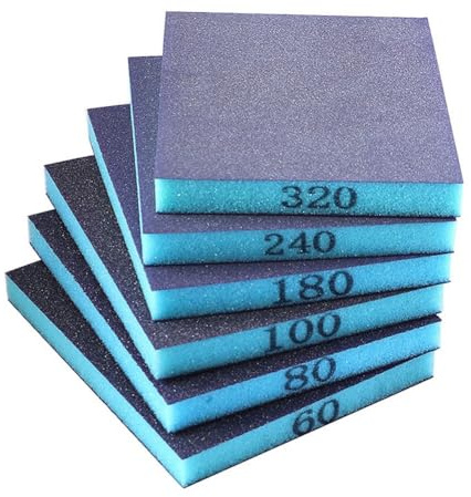FACAIIO Lot de 6 éponges abrasives humides et sèches - Grain 60 80 100 180 240 320 - 118 x 98 x 12 mm - Pour bois, meubles, métal, plastique et ambre