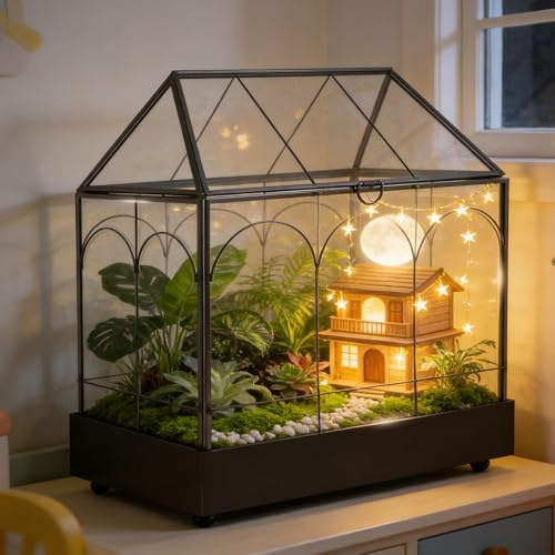 CISSIYOG Pflanzenterrarium,24,2 x 14,7 x 29 cm Glas Geometrisches Terrarium
