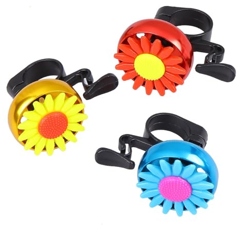 Alipis Campanello per Bicicletta a Forma di Girasole in Lega di Alluminio, Set da 3 Pezzi (Rosso, Blu, Oro), Suono Forte e Allarme, Compatibile Bici, Scooter e Mountain Bike, Facile