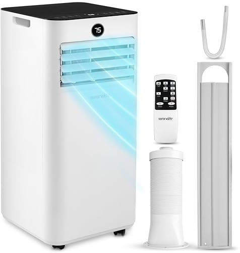 SereneLife Quiet 9000 BTU Portable Air Conditioner, 3-in-1 AC Unit for Home Office Living Room up to 31 m² with Remote Control, Cooling Fan Dehumidifier Window Kit