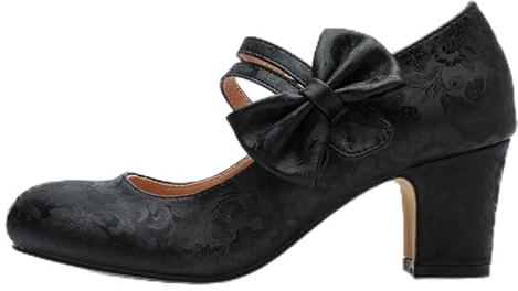 Zapatos de traje regional para mujer, elegantes zapatos con estampado floral, cómodos, tirolés, tacones altos, zapatos de baile, zapatos festivos, zapatos de mujer para Oktoberfest, Negro , 43 EU