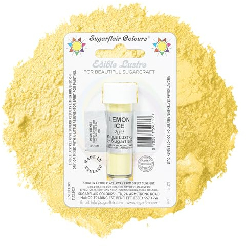 Sugarflair Lemon Ice Edible Lustre Dust, Add a Lustrous Shine to Cakes or Decorations. Brush On or Add Rejuvenator to Create Eye-Catching Edible Paint, Gives Shine to Your Bakes - 2g