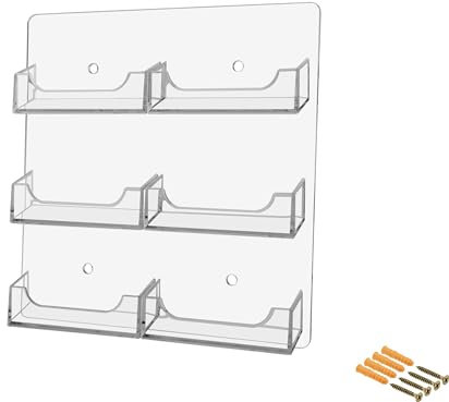 Marketing Holders Hanging Business Card Holder with Hardware 6 Pocket Clear Acrylic Wall Mount Multi Slot Rack for 3.5 x 2 Gift or Appointment Cards Space Saver Travel Agents Restaurants