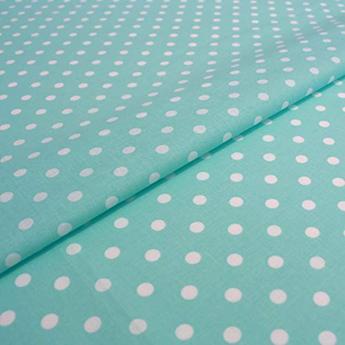 Hans-Textil-Shop Baumwollstoff Mint Grün Gepunktet – Stoff Meterware 140 cm – Mintgrüner Stoff mit weißen Punkten – Punkte Stoff Baumwolle für Kissen, Bettwäsche, Kinderstoff, Deko, Bekleidung