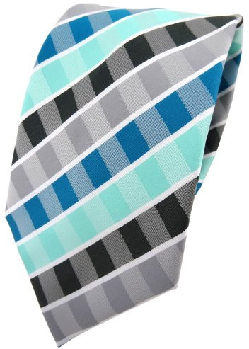 TigerTie Designer Krawatte in türkis mint wasserblau grau anthrazit weiß gestreift