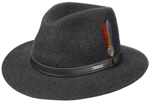 Stetson Powell Traveller Filzhut Herren Wasserabweisend Widerstandsfähig Asahi Guard Made in EU Wollfilzhut Outdoor Hut Sommer Winter anthrazit L (58-59 cm)
