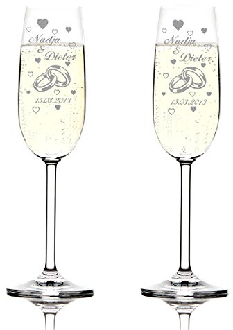 polar-effekt 2er Set Sektgläser Hochzeitsgeschenk Personalisiert mit Namen Datum, Geschenkidee zur Hochzeit, Verlobung, Jahrestag, Standesamt, Valentinstag oder Geburtstag, 200 ml, Glas