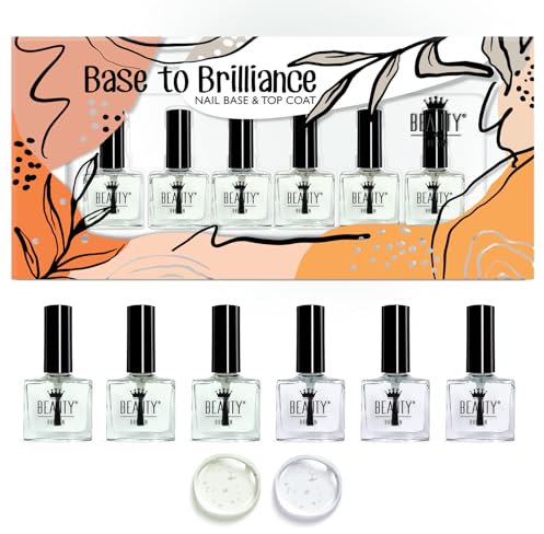 6 x Vernis à Ongles Base Coat & Top Coat 2 en 1 Vernis Transparent, 6 x 10 ml, Lisse, Fixe, Protège. Vernis à Séchage Rapide avec Vitamine E, Huile de Jojoba & Huile de Noyau d'Abricot