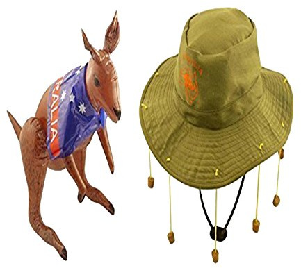 Adult Australian Hat with corks & 70cm Inflatable Kangaroo