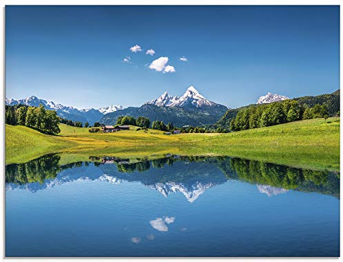 ARTland Wanddeko Glasbilder Wandbild Glas Bild einteilig 60x45 cm Querformat Alpen Berge Bergsee See Natur Landschaft Wald Tal Urlaub Sommer T9QB