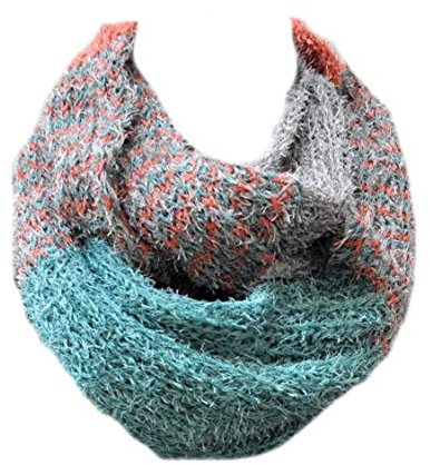 Euly Strickschal Loop Schal Rundschal Schlauchschal Halstuch Winter Schal Damen (003 Türkis-grau-orange)