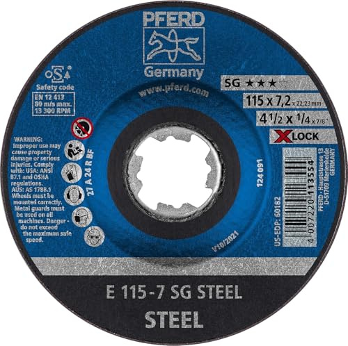 PFERD TOOLS Schruppscheibe, 10 Stück, 115 x 7,2mm, X-LOCK (22,23 mm), SG STEEL, 62211215 – für schnelle und komfortable Werkzeugwechsel