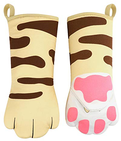 Oven Mitts Cute Cat Design Baking Gloves Heat Resistant Cooking Gloves Potholder Funny Grilling Microwave Mittens Backer Kitchen Tools for Women Kids