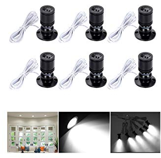 Midore Klein LED Scheinwerfer 6 Stück Schranklicht 2W, 360° Schwenkbar, 230V Aluminium Mini led spot für Schrank, Flur, Galerien, Geschäfte, Schmuckschrank
