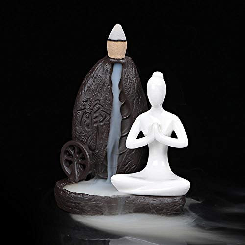 Räucherwasserfall Rückfluss Räuchergefäß Halter Wasserfall 10 * 9 Cm Brenner Kegel Keramik Yoga Girl Censer Backflow Räucherkegel Burner Tuch Räucherstäbchenhalter Verwenden Sie Im Büro Teehaus-Schwar