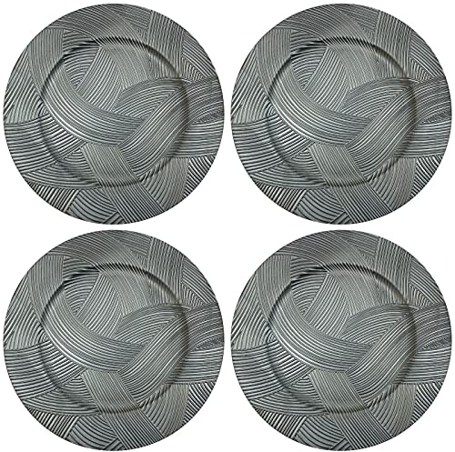Juego de 4 platos de carga de color gris claro con diseño moderno de trazo 33 cm
