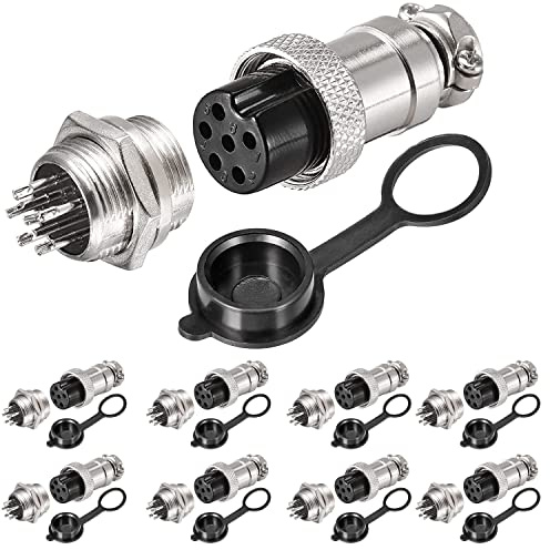 VISSQH 16pcs GX16 6Pin Connettore Aviazione,16mm Maschio/Femmina Connettore Aviazione Spina,Metallo Connettore Pannello Connettori a Filo +Gomma Berretto e Cacciavite a Croce