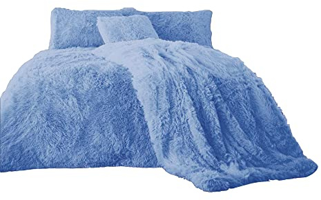 EXQUIZIT HOME® Teddy Cuddles Hug & Snug Fleece Duvet Cover Bedding Set with Pillowcase – Warm & Cosy Soft Teddy Fleece Quilt Cover – Machine Washable – Denim Blue (Double – 200cm x 200cm)