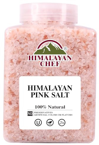 Himalayan Chef Sal rosa del Himalaya grano grueso, tarro de plástico, 5 libras para molinillos de recambio