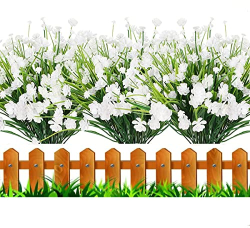 HBell 12 künstliche Blumen für den Außenbereich, Grünsträucher, Pflanzen, künstliche Kunststoffblumen, UV-beständig, kein Verblassen, künstliche Blumen, Garten, Veranda-Dekor (weiß)