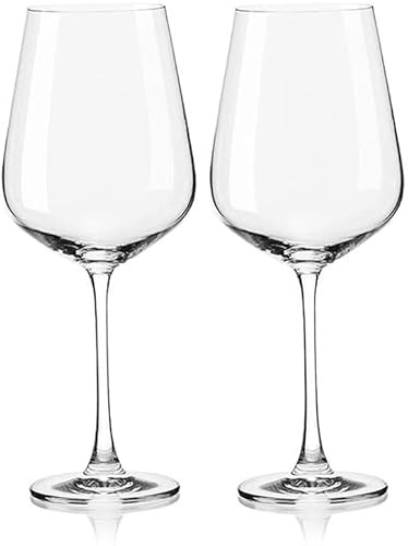 Habiba Copas de Vino Tinto Premium sopladas a Mano, Copa de Vino Transparente Grande con Borde Fino para Copas de Vino, Juego de 2 Vasos de 650ML/21,9 OZ