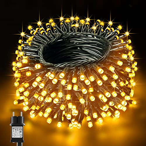 Guirlande lumineuse de Noël extérieure, 20m 200 LED guirlande lumineuse arbre de Noël lumières,IP44 étanche& 8 modes& minuterie& fonction mémoire Fonctionnement sur secteur pour pavillon de jardin