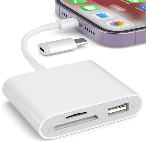 SZHAIYIJIN SD Card Reader for iPhone, Memory Card Reader with USB Camera Adapter Plug and Play Trail Game Camera Viewer Supports SD and TF Card MicroSD Card Adapter for iPad No App Required