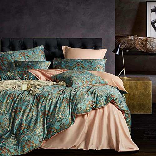 OranFran Vintage Style Duvet Cover Set,5 PCS Boho Comforter Cover Set,Paisley Floral Bedding Set,Green Floral Duvet Cover,Queen Duvet Cover,Soft Reversible Design(Autumn,Queen)
