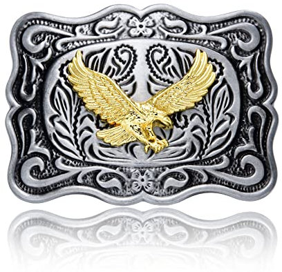 BBOTEN Gürtelschnallen für Herren und Damen, Golden Horse Bull Longhorn Reiter Floral Gravur Western Gürtelschnalle, silber, Small