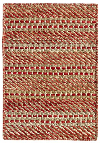 HAMID - Alfombra Yute Lana Olivia, Alfombra Lana y Yute, Tejida a Mano Tejida para Salon, Dormitorio, Sala de Estar, Rojo Natural, (40x60cm)