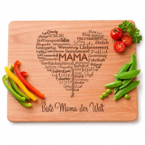 Handgefertigt Holzbrett für die beste Mama der Welt | Großes Schneidebrett holz mit Lasergravur - 38,5x30 cm | Geschenk für Mutter zum Muttertag | Geburtstagsgeschenke von Algis Crafts