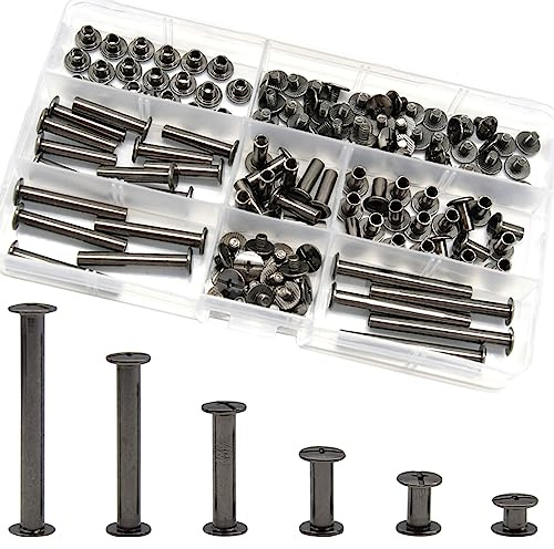 CEEYSEE 140 Pezzi(70Set) Viti Per Rilegatura M5 x 5/10/15/25/35/45mm Viti Chicago Vite a Testa Piatta Rivetti Vite Viti Rilegatura Kit Per Decorazione in Pelle, Album e Fai Da Te (YZBYC-QS)