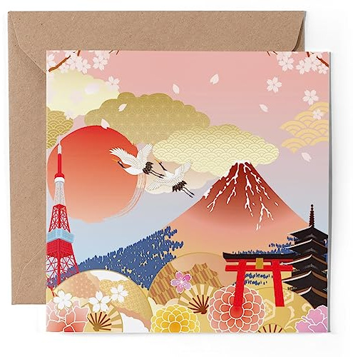 1 x Grußkarte – Japanischer Mount Fuji Illustration im japanischen Stil – blanko Geburtstag Feier Jahrestag #51248