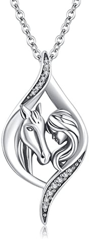 Waysles und Pferd Halskette 925 Sterling Silber Pferd Anhänger Twisted Halskette Tier Schmuck für Frauen Pferde Liebhaber, mit Zirkonia