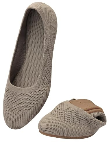 Puxowe Ballerine Femme Rond Tricot Pointe Chaussures Plates Confort Cale Bas Slip on Walking Robe Chaussures pour Femmes Doux 36 EU Khaki