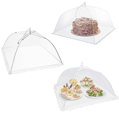 3 Stücke Faltbare Kuchenabdeckung, Faltbar Abdeckhauben für Lebensmittel, Kuchenabdeckung Fliegenschirm, 16 Zoll Abdeckhaube für Essen, für Obst, Essen, Picknick, BBQ, Hält Fliegen Käfer, Weiß