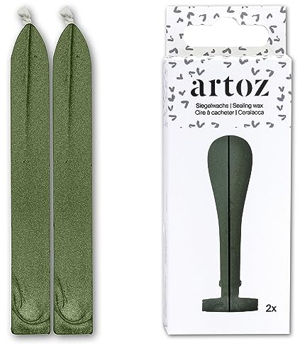 Artoz Siegelwachs, 2 Stück, Farbe: Grün - Siegelwachs mit Docht
