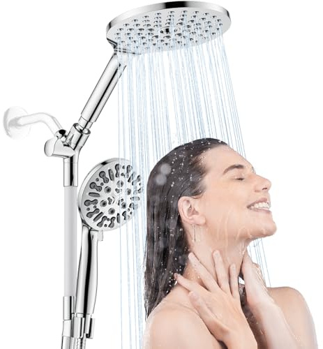 HOWUWEY Modern Dual Shower Head with Handheld Spray, 7.5 Rainfall Shower Head, 9 Modes Hand Showerhead, 78 Hose, Chrome
