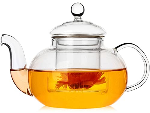 LeGDOr Glass Teapot,Stovetop Safe Glass Tea Kettle with Stainless Steel Infuser,for Tea and Coffee,Borosilicate Tea Pot for Loose Tea (1200ML)