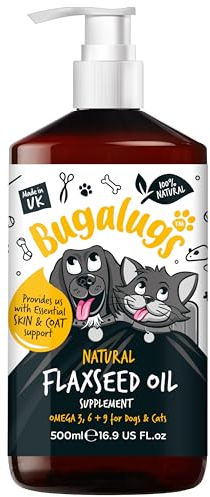 BUGALUGS Flaxseed Oil For Dogs Skin & Dog Supplements. Higher Omega 3 For Dogs 6 & 9 Than Salmon Oil For Dogs Uk Cold Pressed Dog Food Toppers Health Supplies For Dogs & Cat. Joint & Digestive