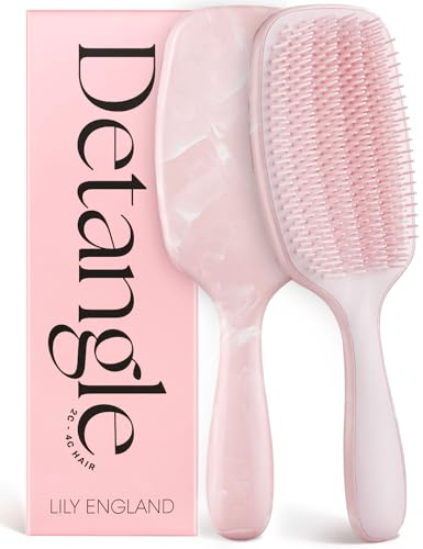Lily England Cepillo Pelo Rizado para Desenredar y Peinar - Cepillo Pelo Antitirones para Pelo Mojado y Seco con Cerdas Flexibles - Cepillo Antirotura para Mujeres con Pelo Rizado 3c a 4c, Rosado