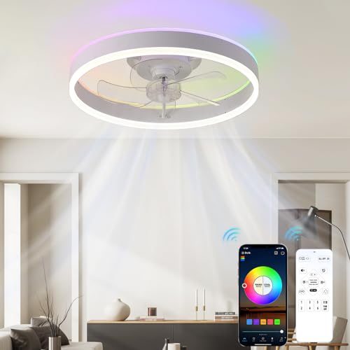 TINS Ventilatore da Soffitto con Luce 50cm Lampadario con Ventilatore da Soffitto con APP e Telecomando Plafoniera con Ventilatore Dimmerabile RGB con 6 Velocità/Reversibili Memoria Tempistica Muto
