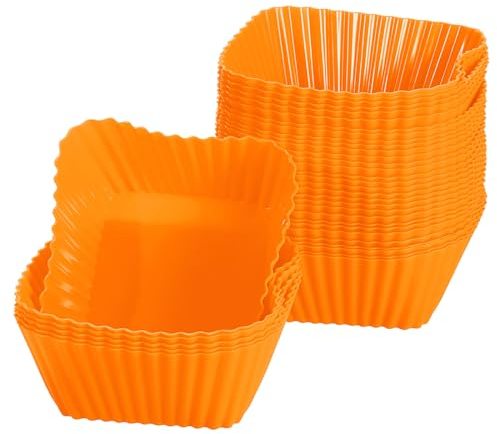 QUARKZMAN 36 Piezas Moldes de Silicona para Magdalenas Moldes de Silicona Cuadrados Antiadherentes para Hornear para Cocinar Huevos Hornear Magdalenas y Hacer Pasteles (Naranja)