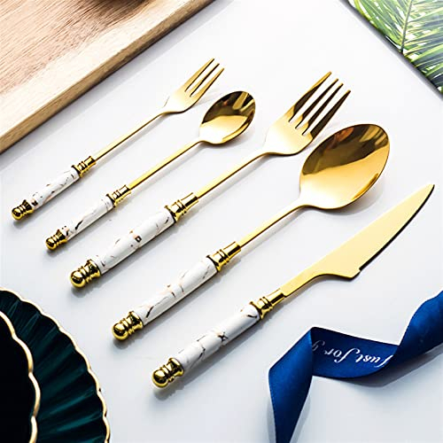 Couverts 20 pièces en acier inoxydable doré, service de table, marbre émeraude, manche en céramique, couteau, fourchette, cuillère, service de table, couverts à dessert en acier inoxydable (vert 20