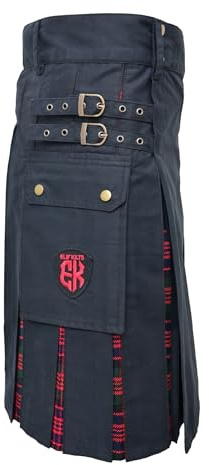 Modern Utility Kilts-Men's Plus Size Scottish Hybrid Black Cotton & Acrylic Wool Tartan Utility Kilts for Men, Macdonald